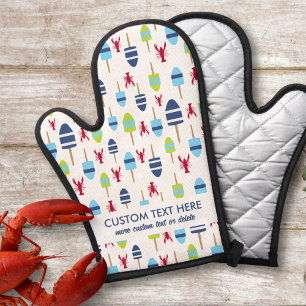 Nautical Lobster Buoy Pattern Add Custom Text Oven Mitt