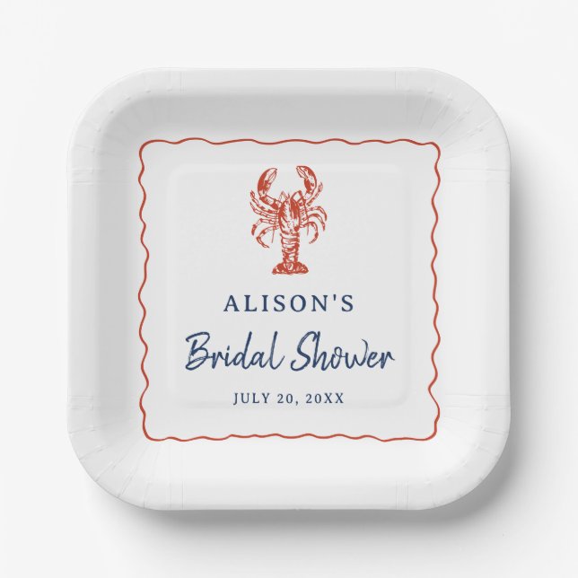 Nautical Lobster Coastal Bridal Shower  Paper Plate (Front)