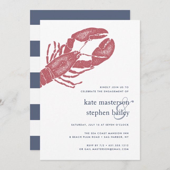 Nautical Lobster Engagement Party Invitation (Front/Back)