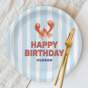 Nautical Lobster Kids Happy Birthday Paper Plate