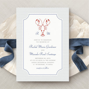 Nautical Lobster Minimalist Preppy Wedding Invitation