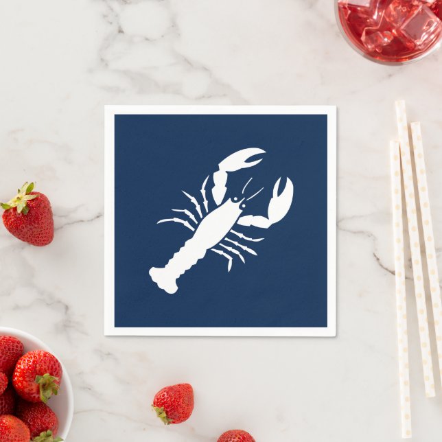 Nautical lobster navy blue and white paper napkins (Insitu)