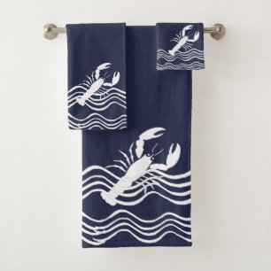 Nautical Lobster Navy Blue white Bath Towel Set
