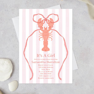 Nautical Lobster Pink Bow It's A Girl Baby Shower Invitation