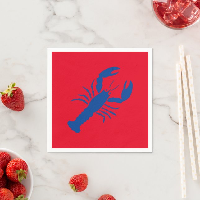 Nautical lobster red and blue summer paper napkins (Insitu)
