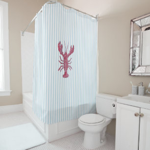 Nautical Lobster Stripe Pattern Coastal  Shower Curtain