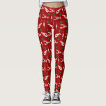 Nautical Lobsters and Buoys Christmas Pattern Leggings<br><div class="desc">Give your outfit a nautical touch this Christmas with these leggings. They feature a pattern of white lobsters and vintage wooden fishing buoys against a red background with festive green Christmas tree accents.</div>