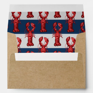 Nautical Lobsters on Navy Blue and Grey Stripes Envelope
