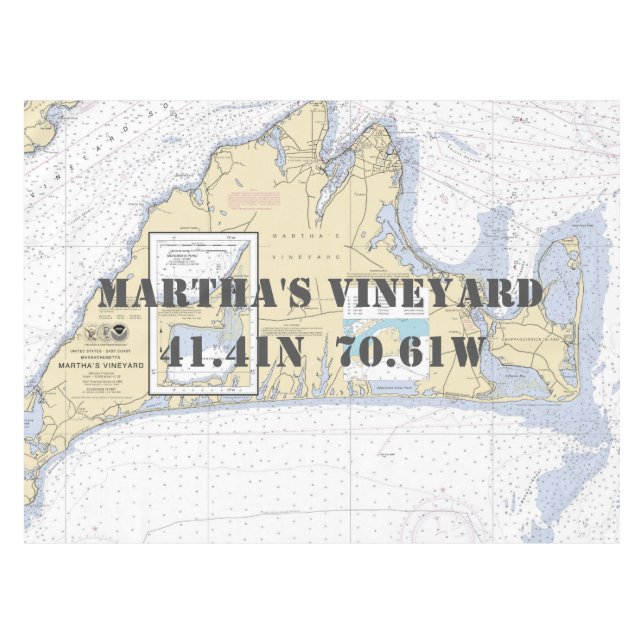 Nautical Longitude Latitude Martha's Vineyard Tablecloth (Front (Horizontal))