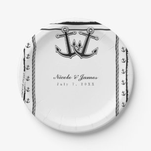 Nautical Love Anchors Beach Wedding Bridal Shower Paper Plate