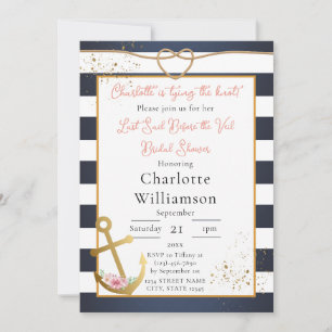 Nautical Love Knot & Gold Anchor Bridal Shower Invitation