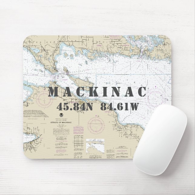 Nautical Mackinac Island MI Latitude Longitude Mouse Pad (With Mouse)