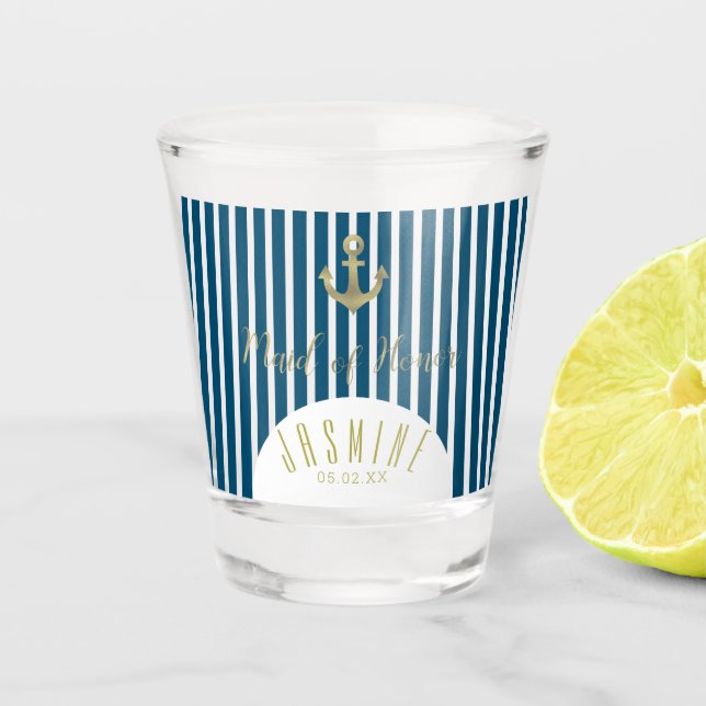 Nautical Maid of Honour Gold Anchor Wedding Logo Shot Glass (Front)