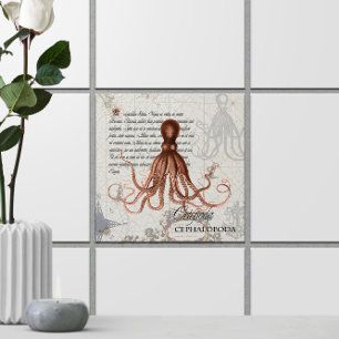 Nautical Map 🐙 Victorian Vintage Octopus Ceramic Tile