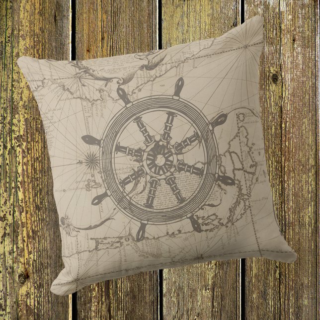 Nautical map with ship's wheel cushion (Creator Uploaded)