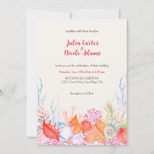 Nautical Marine Beach Sea Life Watercolor Wedding Invitation
