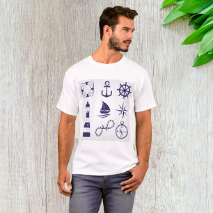 Nautical Marine Elements Navy Blue Coastal Icons T-Shirt