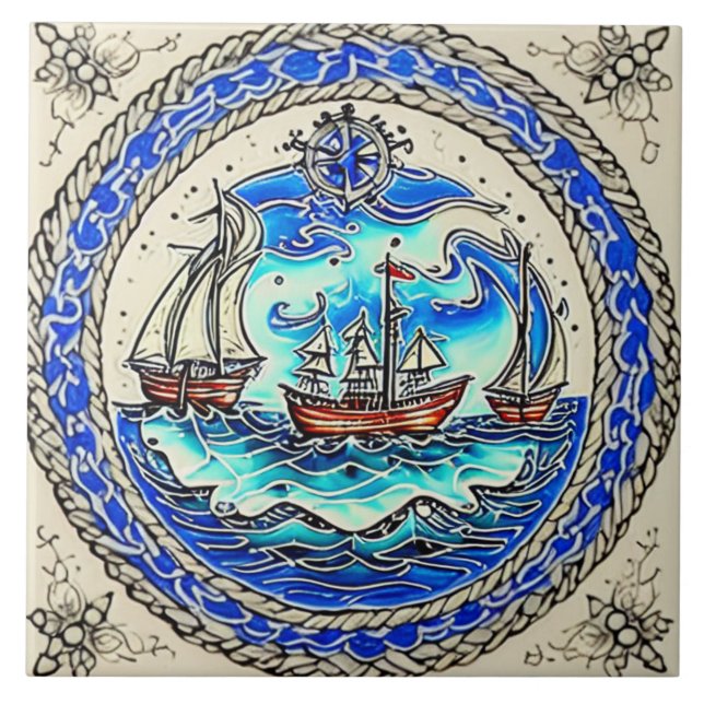 Nautical Marine Life traditional ceramic art no 12 Tile (Front)