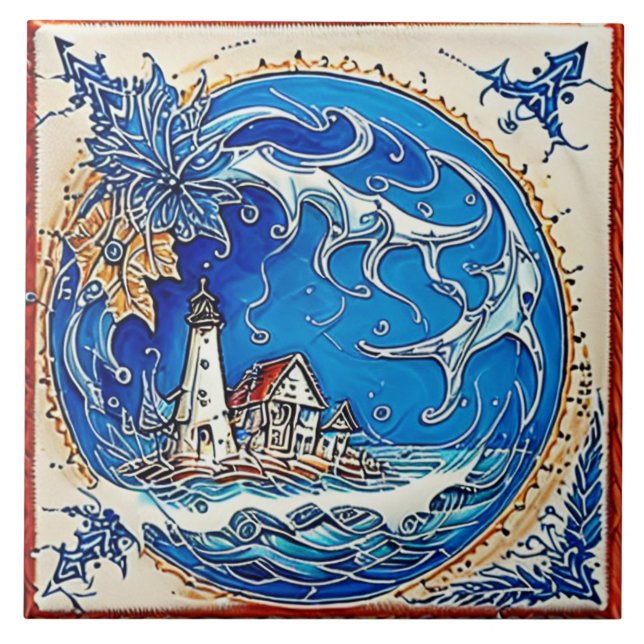 Nautical Marine Life traditional ceramic art no 14 Tile (Front)