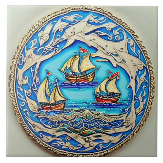 Nautical Marine Life traditional ceramic art no 1  Ceramic Tile (Front)