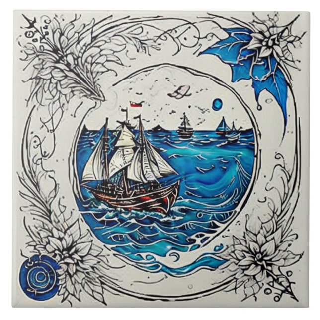 Nautical Marine Life traditional ceramic art no 3 Ceramic Tile (Front)