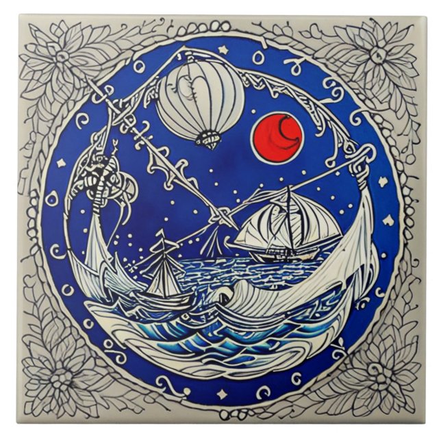 Nautical Marine Life traditional ceramic art no 7 Tile (Front)