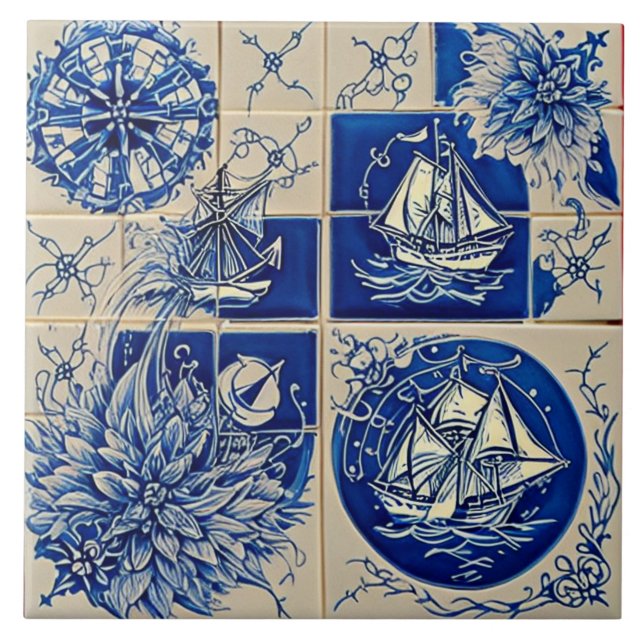 Nautical Marine Life traditional ceramic art no 9 Tile (Front)