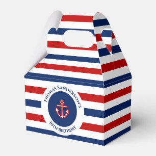 Nautical Marine Navy Blue Red White Stripes Favour Box