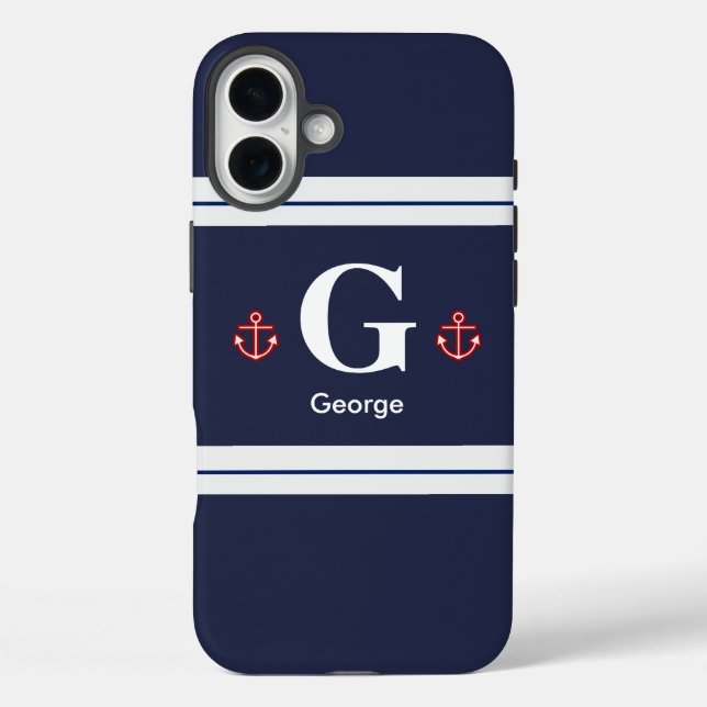 Nautical Marine Navy Blue White Stripes Case-Mate iPhone Case (Back)