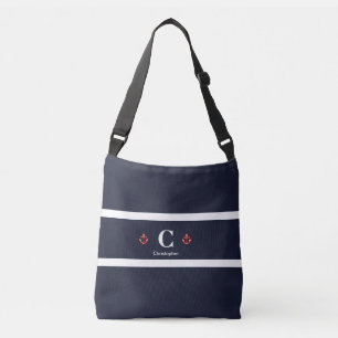 Nautical Marine Navy Blue White Stripes Crossbody Bag