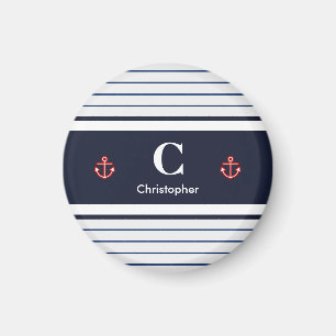 Nautical Marine Navy Blue White Stripes Magnet