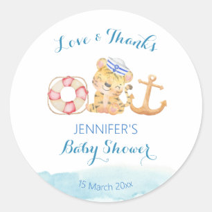 Nautical marine sailing sailor tiger baby shower classic round sticker
