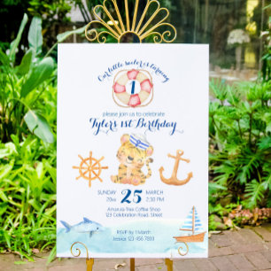 Nautical marine sailing sailor tiger baby shower  poster