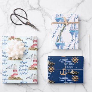 Nautical marine sailing theme man grandpa, dad  wrapping paper sheet