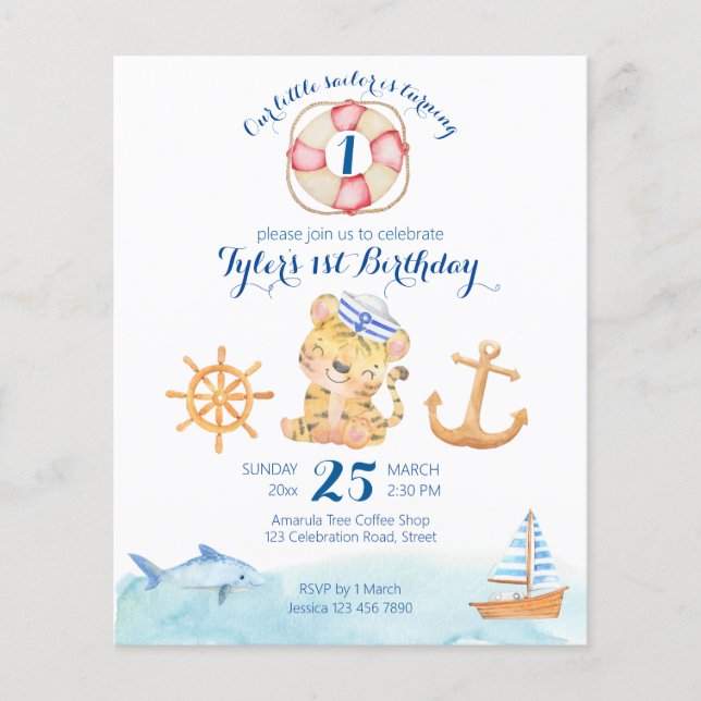 Nautical marine sailing theme watercolor budget (Front)