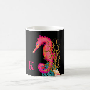 Nautical Marine Seahorse Pink Black Chic  Coffee Mug