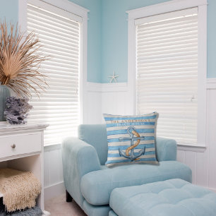 Nautical Marine Striped Wood Family Beach House Cushion