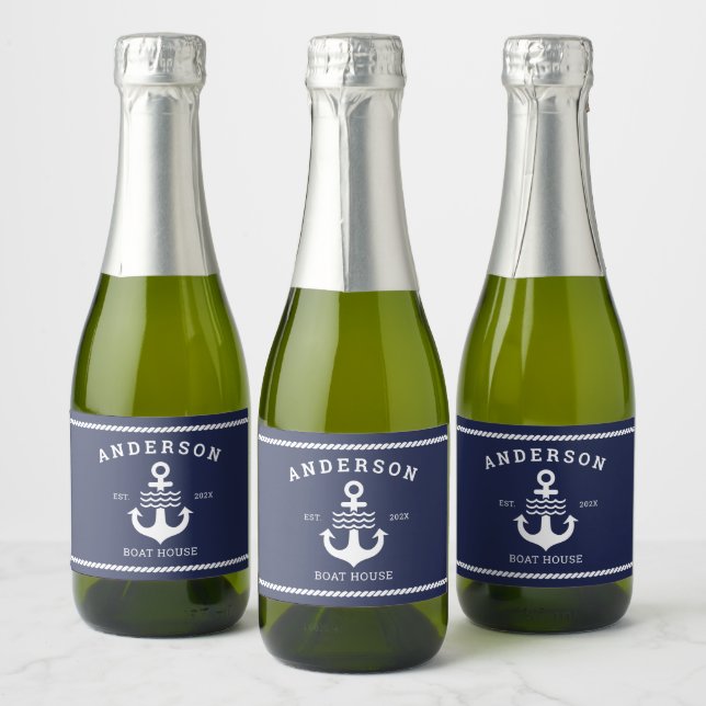 Nautical Maritime Anchor Ocean Lake House Sparkling Wine Label (Bottles)