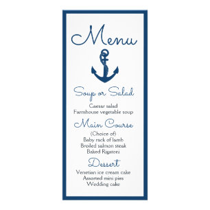 Nautical Menu Navy Blue Anchor Wedding Ocean