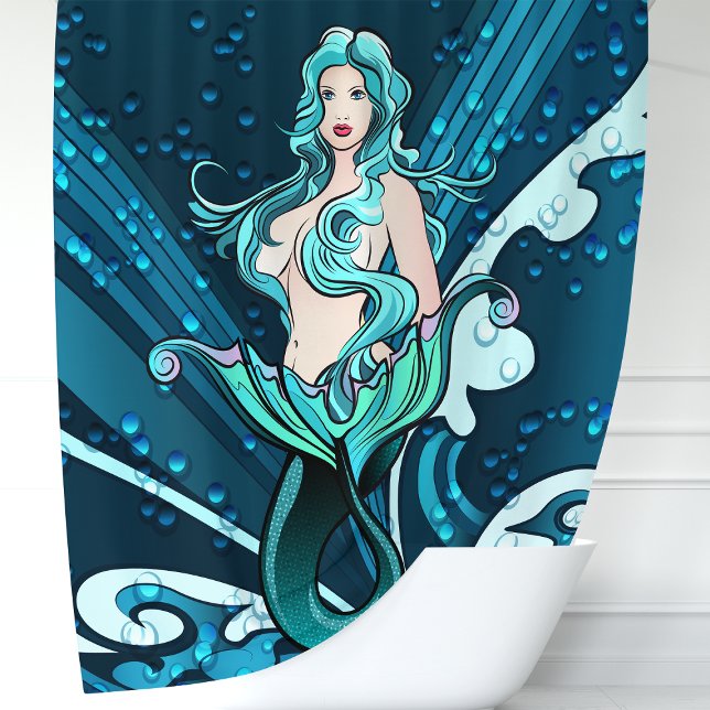 Nautical Mermaid Illustration Shower Curtain (Creator Uploaded)