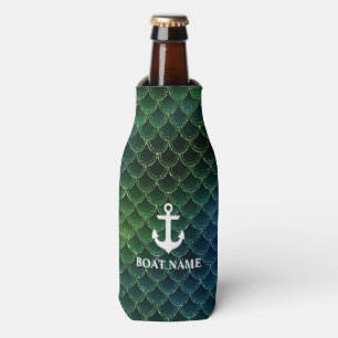 Nautical Mermaid Pattern Anchor Boat Name Bottle Cooler