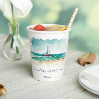 Nautical minimalist watercolor boat cruise paper cups