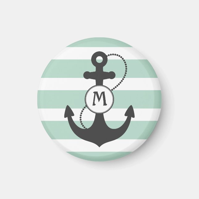 Nautical Mint Green Anchor Monogram Magnet (Front)