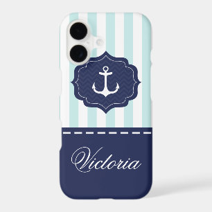 Nautical Mint Navy Blue Anchor Custom Name