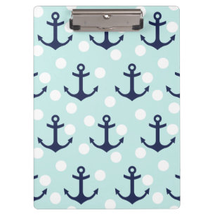Nautical Mint Polka Dots And Navy Blue Anchors Clipboard