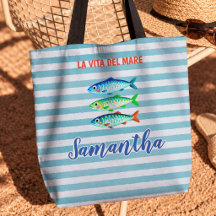 Nautical Mint Striped Colourful Fish Pattern