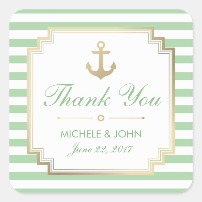 Nautical Mint White Thank You Favours Stickers (Front)