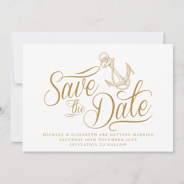 Nautical Modern Gold Save the Date Invitation (Front)