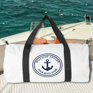 Nautical Modern Heart Anchor White & Navy Duffle Bag