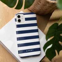 Nautical Modern Navy and White Stripe Personalised
